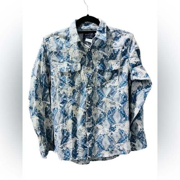 Wrangler Tops - Wrangler Aztec Horses Pearl Snap Long Sleeve Button Down Women's Shirt Size XL